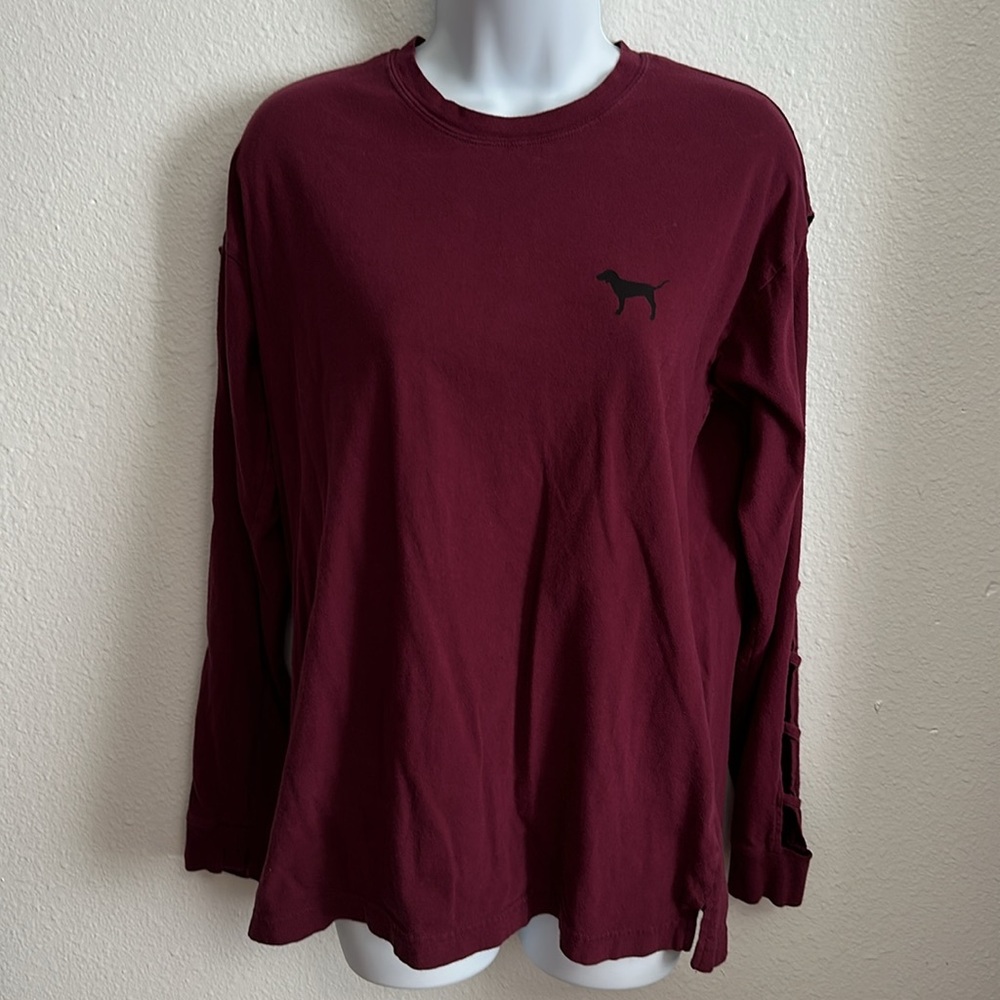 PINK Victoria's Secret Long Cut Out Sleeve Top Oversized Burgundy Size Small